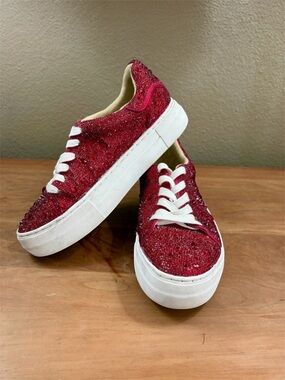 Blue by Betsey Johnson Sidny Red Rhinestone Embellished Platform Sneakers size 7